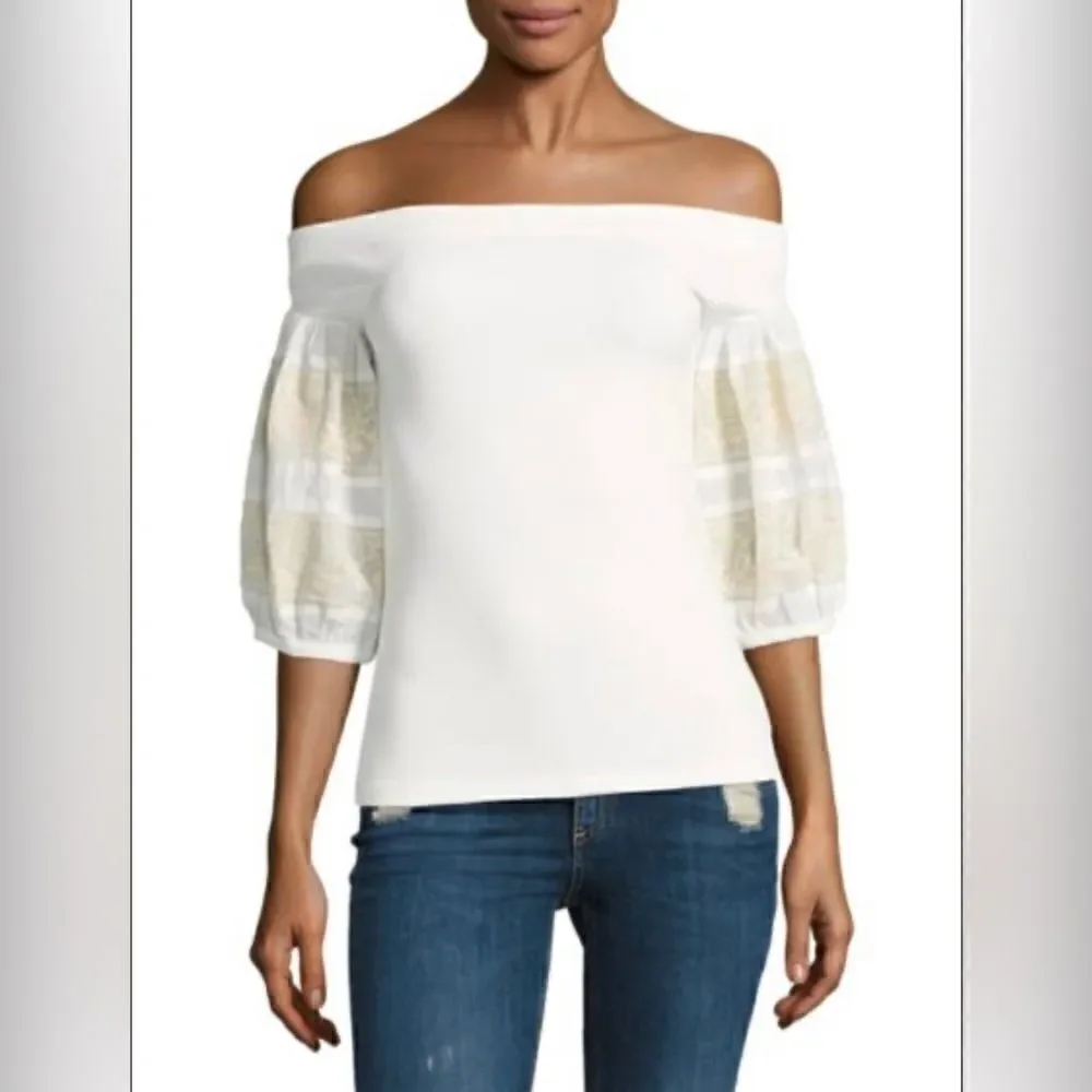 Free People Ivory Rock With It Embroidered Knit Blouse Medium